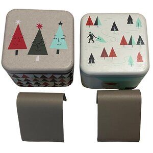 LOT of 2 Christmas Holiday Fossil Watch Holder ONLY Metal Tin Box Cases 2.75"